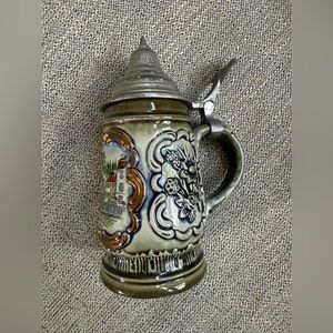Vintage Original King Lidded 702 1/2 Beer Stein Western Germany Hand Painted